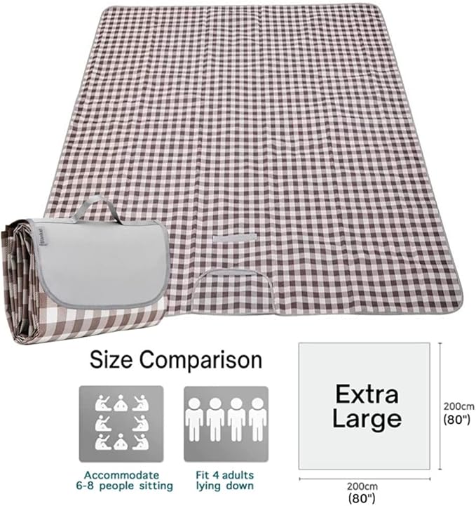 PUPOPIK Extra Large 80x80inch Outdoor Picnic Blanket, XL Foldable Waterproof Sand Beach Mat for Beach Camping Hiking Travel Family Concerts Portable Beach Blankets(Light Brown)