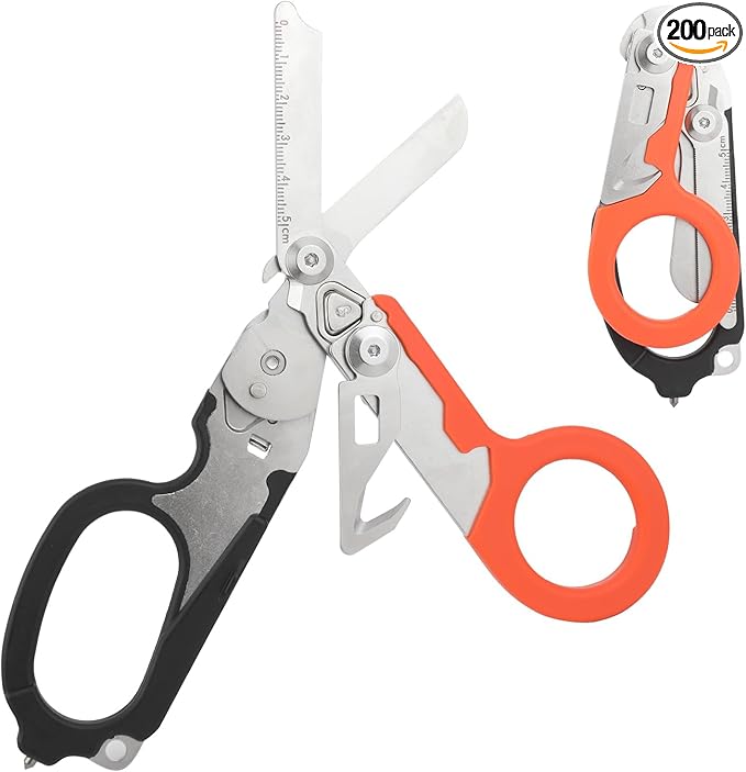 6 in 1 trauma shears, Folding Retractable Emergency Shears, Outdoor Camping Tools, Seat Belt Cutter, Oxygen Cylinder Wrench, Survival Shear, Medical Tactical (Oranger+Black)