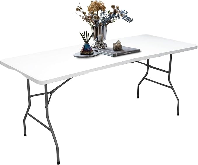 Camp Field 6ft Heavy Duty Portable Table, Folding Table for Indoor & Outdoor Picnic & Card Table for Picnic, Party, Camping. (White, 6FT)