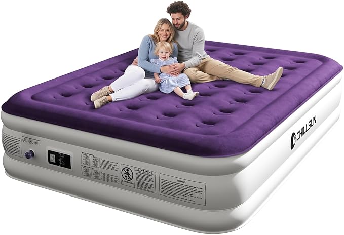CHILLSUN Queen Air Mattress With Built in Pump, 18" Raised Upgraded Inflatable Mattress Blow up Mattress, Strong Support Puncture Resistant Air Bed for Camping Home&Guests, Colchon Inflable 650lbs Max