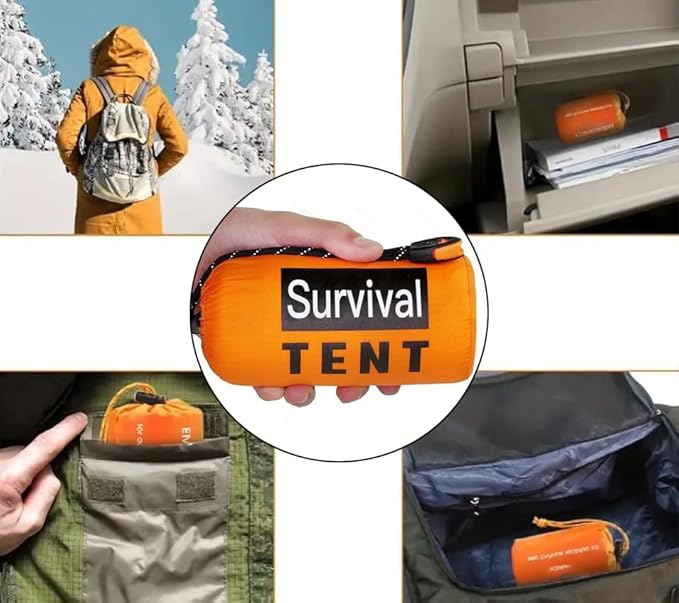 Survival Tent Kit All Weather Protection for Camping, Hiking & Survival Includes Emergency Whistle, Paracord, Blanket