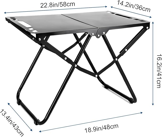 Tactical Camping Table, Collapsible Table Lightweight with Carry Bag, Durable Carbon Steel Outdoor Picnic Table for Camping, Travel expeditions, Hiking, Picnics, BBQs & Beach Trips - Black
