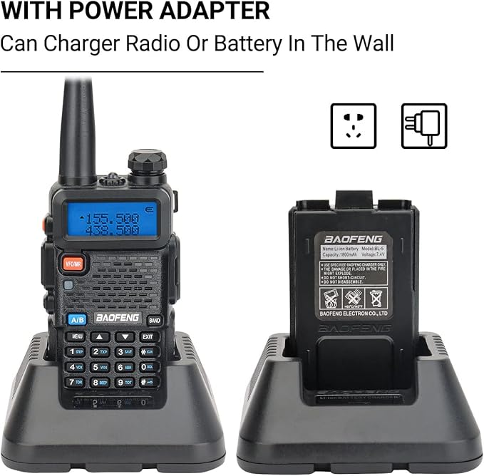 BAOFENG Radio Ham Radio UV-5R Long Range UV5R Dual Band VHF UHF Rechargeable Walkie Talkies for Adults Handheld Two Way Radio with Earpiece AR-771 Full Kit for Camping Hunting Survival Gear,2Pack
