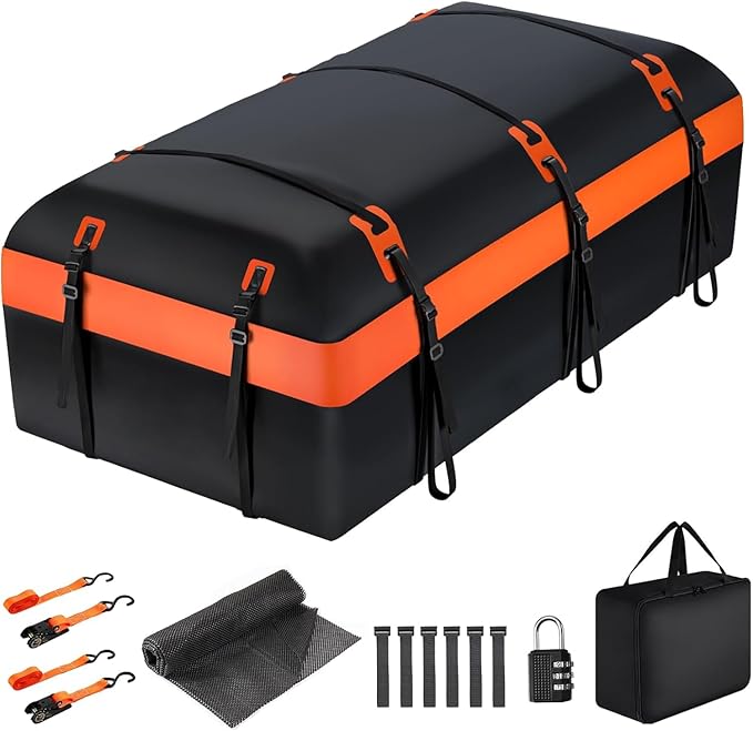 Car Rooftop Cargo Carrier Bag, 30 Cubic Feet Waterproof Car Roof Cargo Carrier Bag for All Vehicle with/Without Rack, Include Anti-Slip Mat, 2 Reinforced Straps, 6 Door Hooks and Luggage Lock
