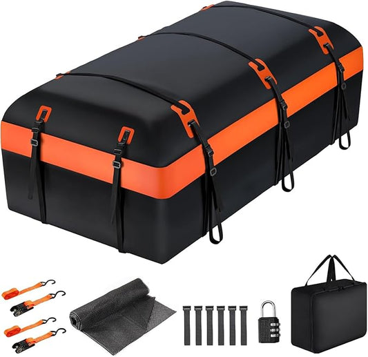 Car Rooftop Cargo Carrier Bag, 30 Cubic Feet Waterproof Car Roof Cargo Carrier Bag for All Vehicle with/Without Rack, Include Anti-Slip Mat, 2 Reinforced Straps, 6 Door Hooks and Luggage Lock