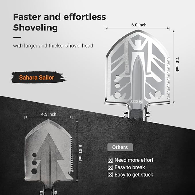 Sahara Sailor Unbreakable Tactical Shovel-180 Degree Folding Shovel-Camping Shovels - 23 in 1 Survival Gear and Equipment Multifunctional Camping Gear Survival Tools for Caping Hiking