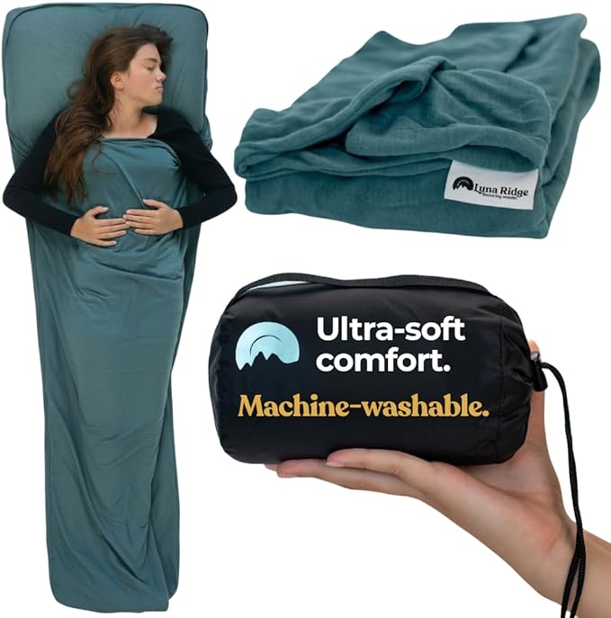 Sleeping Bag Liner for Hot or Cold Weather Camping, Ultra-Soft, Washable 86x35" , Lightweight & Anti-Static Polyester Knit, Sleep Sack Adult Travel Sheets, Summer Sleeping Bag liner Cotton Feel
