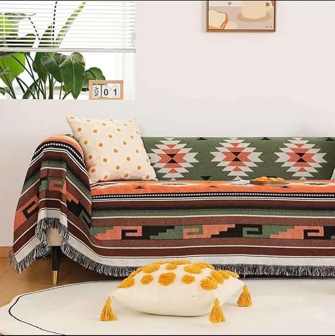 Lqprom Southwest Throw Blankets Aztec Southwestern Throws Cover Boho Native American Blankets for Gift Sofa Table Bed Living Room Decor Outdoor Camping Picnic Tent Beach Car Traveling 63"x87"