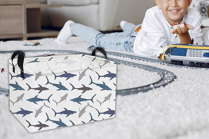 Essme Rectangular Kids Basket,Shark Baskets with Handles for Boys Room Decor,Toy Bins for Kids,Gifts Box,Shelf Basket,Toy Organizer(Shark)