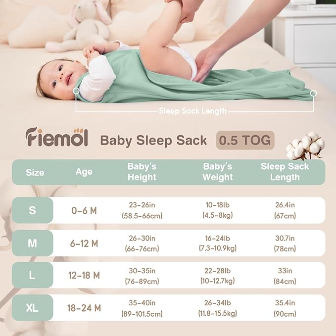 Baby Sleep Sack 12-18 Months, 100% Cotton Sleeping Sack for Newborn and Infant, 3 Pack Baby Wearable Blanket, 0.5 Tog Lightweight Double Zipper Sleep Bag Apricot