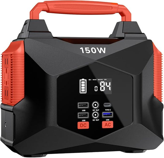 Portable Power Station for Camping, 150w 146wh Portable Generator for Home Use Indoor Outdoor Generator with AC Outlet Large Power Bank for Laptop Travel Emergency CPAP Survival Backup Apartment - Red