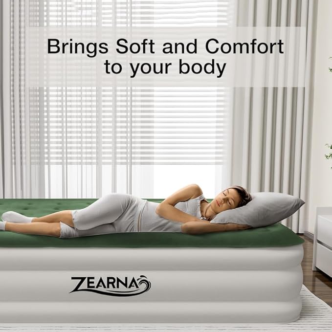 Zearna Air Mattress Queen with Built in Pump, Inflatable Mattress Blow Up Mattress 16 Raised Comfort,Upgraded Surface Portable Bed, Air Bed for Home, Guest, Camping, Colchone Inflable, 650 lbs