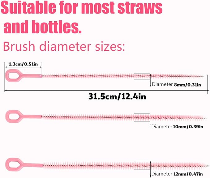 4pcs Straw Cleaner Brushes Compatible with Stanley, 31.5cm/12.4in Extra Long Full Bristle Coverage Reusable Straw Cleaning Brushes Cleaning Accessories (Macaron Pink, 3 Sizes)