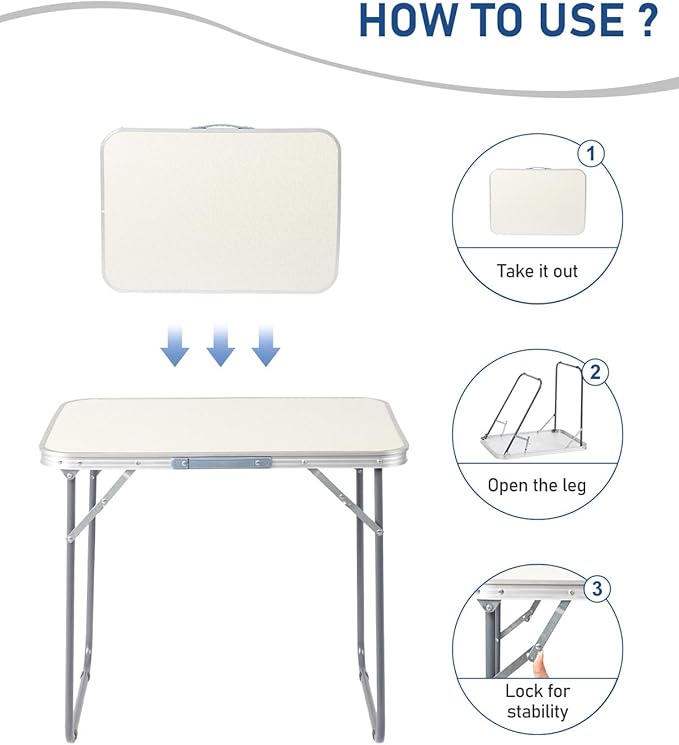 Outvita 2.3ft Portable Folding Camping Table, Outdoor Waterproof Picnic Table, Aluminum Lightweight Suitcase Foldable Table for Picnic BBQ Beach Dining