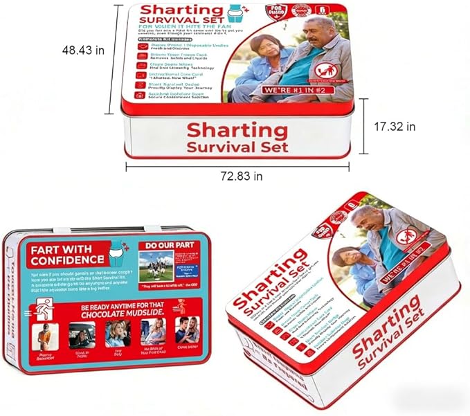 Funny Sharting Survival Set - Gag Gifts for Men, Boyfriend, Husband Birthday - 6pc Hilarious Bathroom Prank Gift for Adults - Unique White Elephant Gift, Stocking Stuffer, Fart Joke Novelty Tin