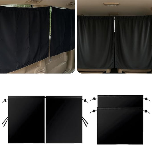 Car Privacy Curtains, Blackout Rear Seat Divider & 2 Car Side Window Covers for SUV Van Sedan, UV Protection, Light Blocking Sun Shades for Travel, Camping, Baby Sleeping, Easy Install(3PCS)