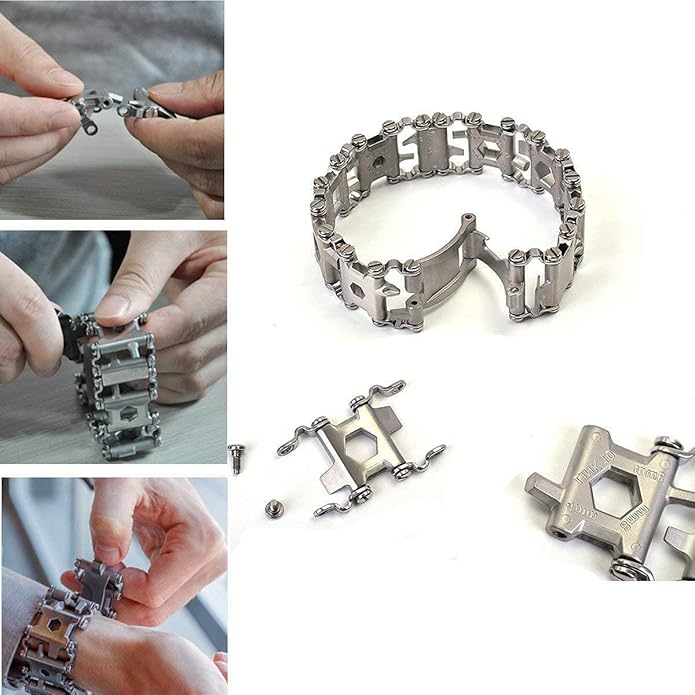 Multitool Bracelet 29 in 1, 22cm Stainless Steel, Outdoor Travel Men Watch Strap, Trend Bracelet with A Pry Tool
