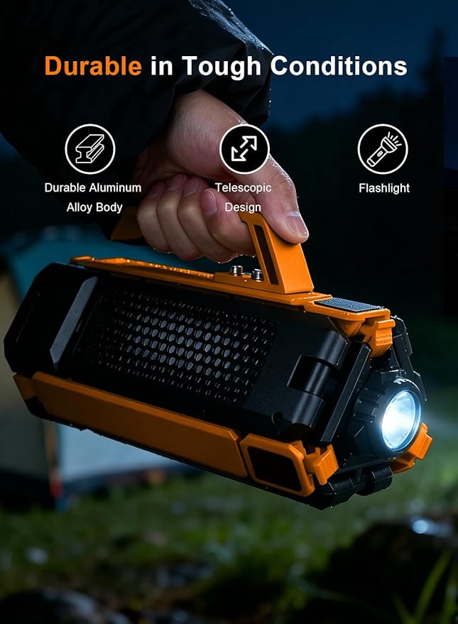 15000mAh Rechargeable Telescopic Camping Light, Portable Flashlight & Lantern with Reinforced Tripod Base, Height Adjustable Dimmable Tent Light, Power Bank for Outdoor BBQ, Hiking, Job Site, Orange