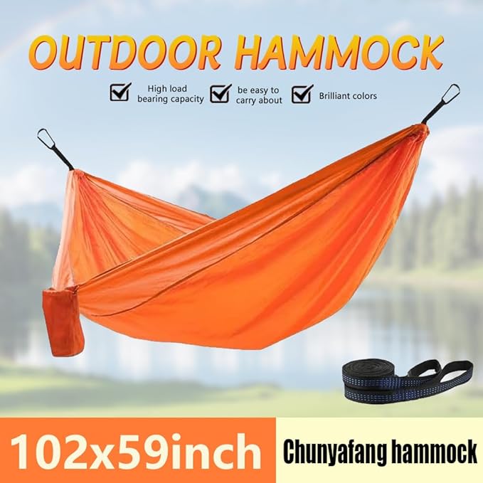 Camping Hammock, Portable Hammocks with Tree Straps & Attached Carry Bag, Travel Tree Hammocks for Outside Indoor Hiking Beach Backpack Travel(Orange, Polyester Pongee)