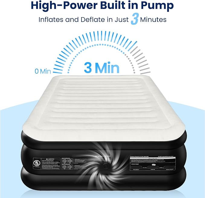 CHERIMOR Air Mattress Queen with Built in Pump, Inflatable Blow Up Mattress 18" Raised, Multi-Layer Leakproof, Heavy-Duty Support 800 lbs, Air Bed Queen Size for Home Guests Camping, 3-Min Inflation
