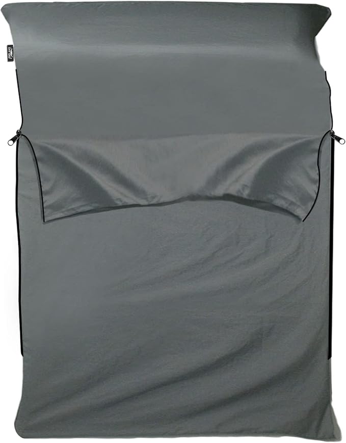 Frelaxy Sleeping Bag Liner, XL Travel Sheet & Camping Sheet for Backpacking, Hotel, Hostels & Traveling, Comfy & Easy Care, Full-Length Zipper/No Zipper, 4 Seasons Warm Cold Weather
