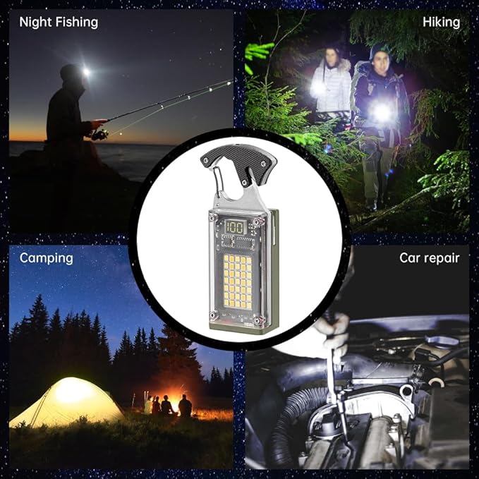 BY-J LED Multitool Small Flashlight, Keychain Light, Solar Rechargeable COB Multi-Function Mini Work Light, 1000 Lumens Rechargeable, 8 Lighting Modes Green