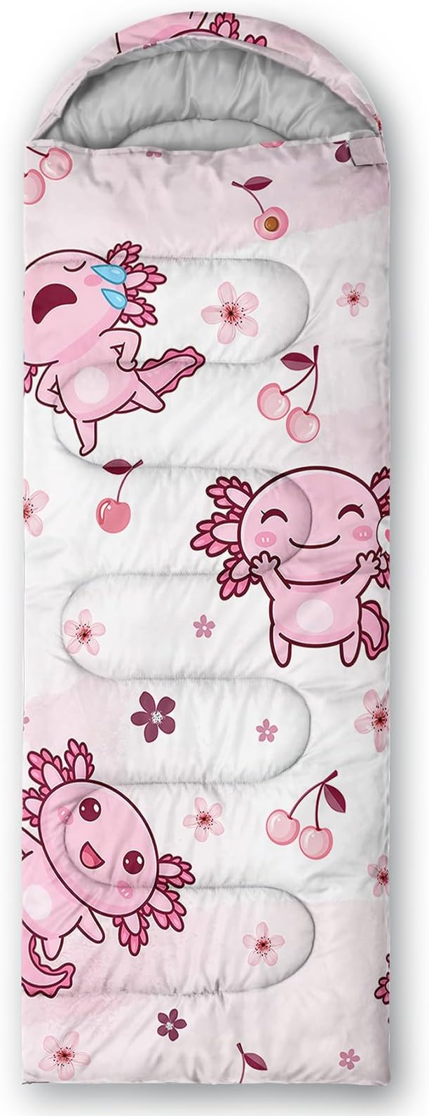 QOOMO Axolotl Cute Camping Sleeping Bags,3 Season Warm & Cool Weather,Lightweight,Waterproof Sleeping Bags for Adults & Kids,Traveling,and Outdoors