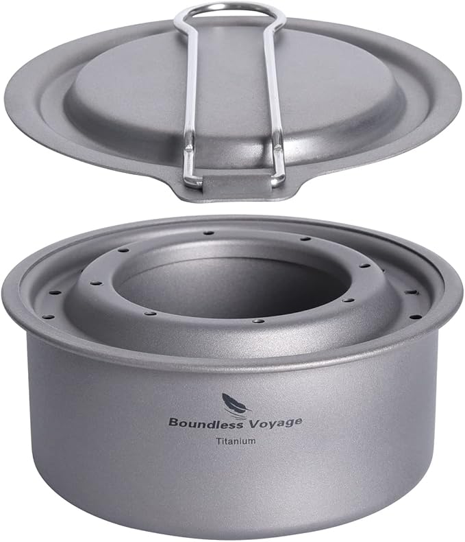 iBasingo Mini Titanium Spirit Stove Alcohol Heater Wood Burner with Stand Outdoor Camping Hiking Backpacking Furnace Tourist Cooker Survival Trekking Hiking Supplies (Ti2011C)