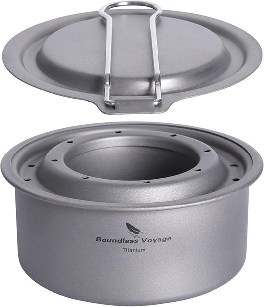 iBasingo Mini Titanium Spirit Stove Alcohol Heater Wood Burner with Stand Outdoor Camping Hiking Backpacking Furnace Tourist Cooker Survival Trekking Hiking Supplies (Ti2011C)