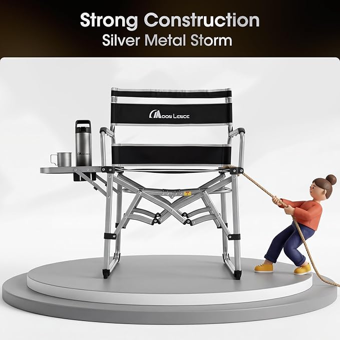 MOON LENCE Directors Camping Chair, Heavy Duty,Oversized Portable Folding Chair with Side Table for Beach, Fishing,Picnic,Lawn,Outdoor Event (Black, 2PCS)
