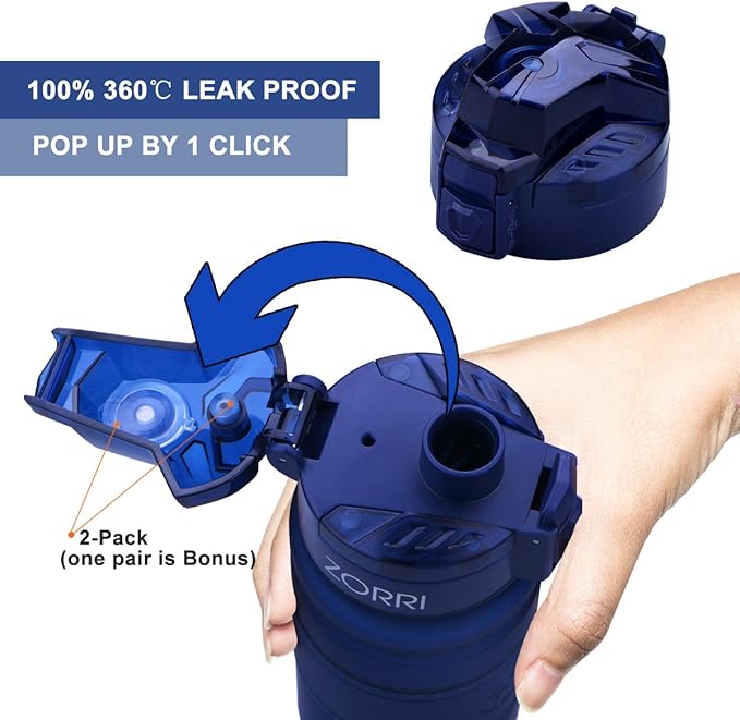 ZORRI Sports Water Bottle, 400/500/700ml/1L, BPA Free Leak Proof Tritan Lightweight Bottles for Outdoors,Camping,Cycling,Fitness,Gym,Yoga- Kids/Adults Drink Bottles with Filter, Lockable Pop Open Lid