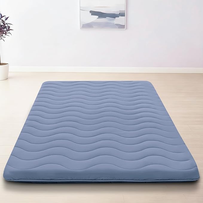 Japanese Floor Mattress, 100% High Density Comfortable Foam, 4" Thicken Foldable Mattress Tatami Mat Sleeping Pad, Ideal for Comfort and Support, Kids Floor Lounger Pillow Bed Sofa, Blue, Full