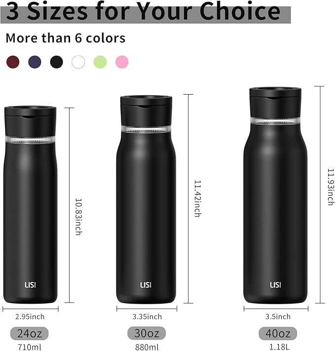 LISI 30oz Insulated Water Bottle, Double Wall Stainless Steel Water Bottles with Straw, 100% Leak-Proof Travel Thermal Canteen Mug with 2 Lids (Straw, Phone Holder Lid)