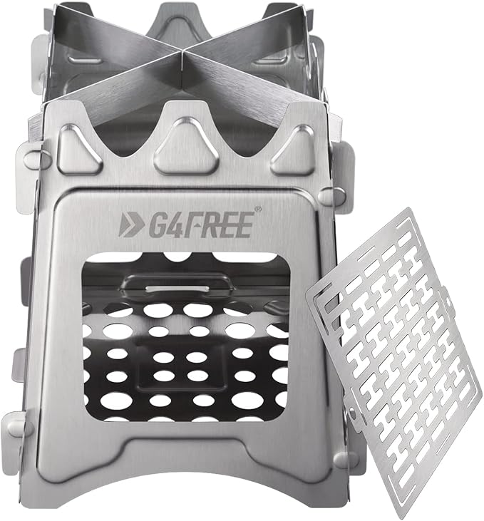 G4Free Camping Stove, Portable Wood Stove with Folding Stainless Steel, Pocket Backpacking Stove Outdoor Camping Hiking Traveling BBQ