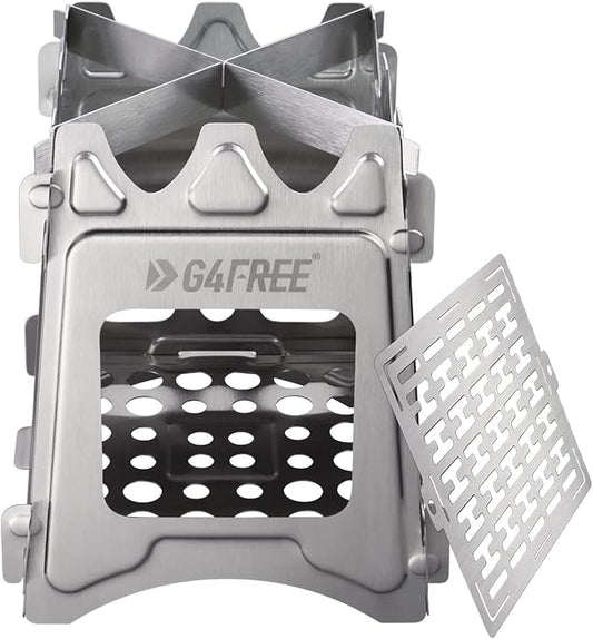 G4Free Camping Stove, Portable Wood Stove with Folding Stainless Steel, Pocket Backpacking Stove Outdoor Camping Hiking Traveling BBQ