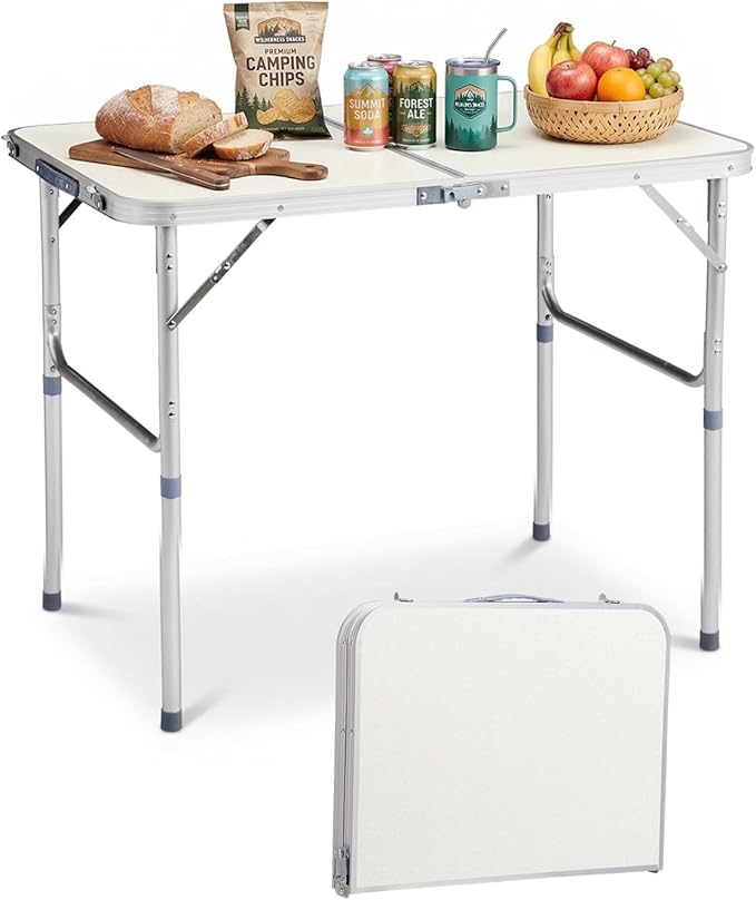 Outvita 3ft Portable Folding Camping Table, Outdoor Waterproof Adjustable Height Table, Aluminum Lightweight Suitcase Foldable Table for Picnic BBQ Beach Dining