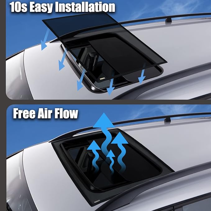 Magnetic Sunroof Sun Shade, Car Moonroof Side Window Breathable Sun Roof Screen Mesh Net, Quick Install, UV Protection, Release Heat and Ventilation for Car Overnight Camping, Parking on Trips