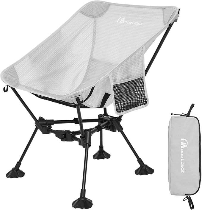 MOON LENCE Portable Camping Chair，Lightweight Backpacking Hiking Chairs,Compact,Foldable,with Anti-Sinking Large Feet for Beach,330 lbs Capacity (Grey, Standard)