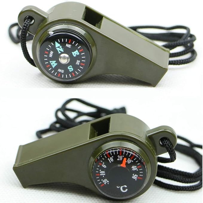 TTSAM Emergency Whistle with Lanyard, Multi-Functional 3 in1 Survival Gear Compass Thermometer for Outdoor Camping Hiking
