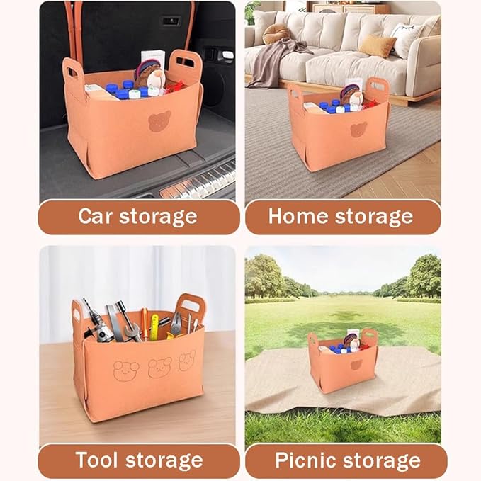 OULIGET Collapsible Car Trunk Organizer,Felt Large Capacity Sturdy Car Storage for Car Sedan or SUV,Portable Space Saving Multipurpose Storage Basket with Handles (Brown, Large)