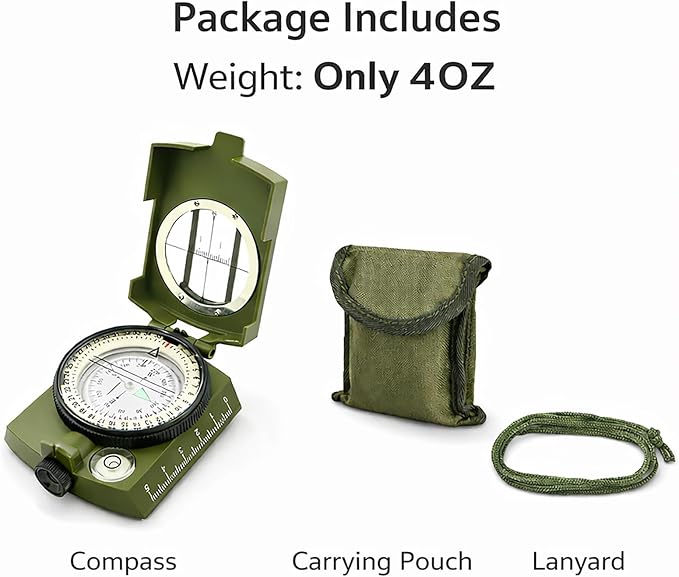 Hiking Compass for Survival, Lensatic Compass – Water-Resistant & Durable for Camping, Backpacking, Hunting, Outdoor Adventures (Plastic)