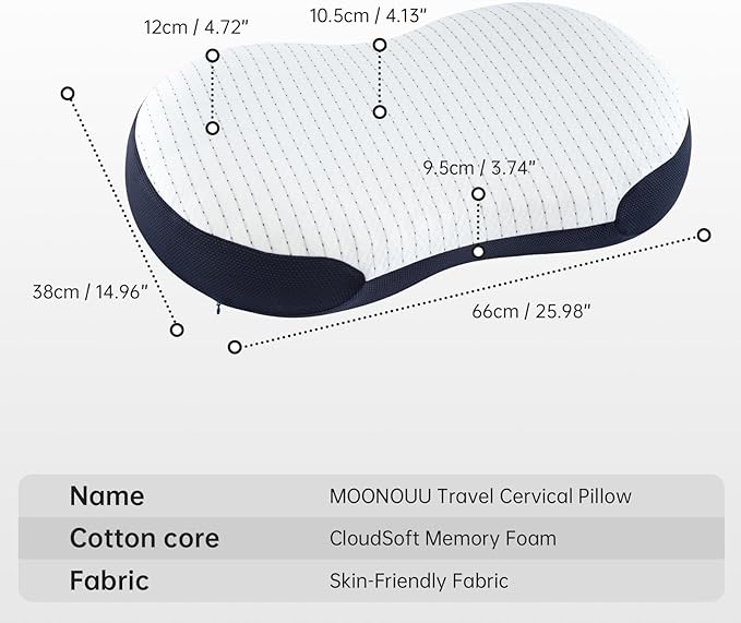 Portable Memory Foam Pillow for Sleeping - Standard Size Roll-Up Bed Pillow for Hotel & Camping, Deep Sleep Neck Support Pillow for Side & Back Sleepers, Packable with Carry Bag