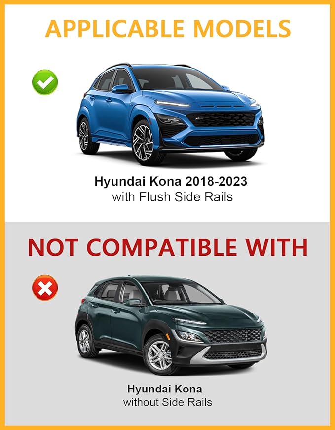 Tuyoung 300lbs Roof Rack Cross Bars Compatible with 2018-2023 Hyundai Kona & Kona N & Kona Electric with Flush Side Rails, Lockable Heavy Duty Aluminum Lockable Roof Rails Crossbars Rooftop Luggage