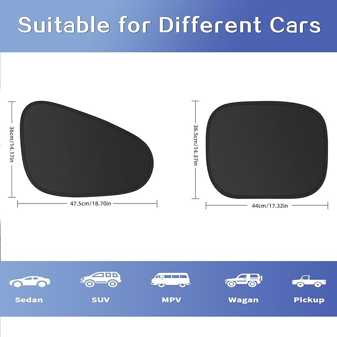 Car Window Shades, Electrostatic Adsorption Car Window Covers, Complete Blackout, UV Blocking, Suitable for Daily Travel, Family, Camping, Black