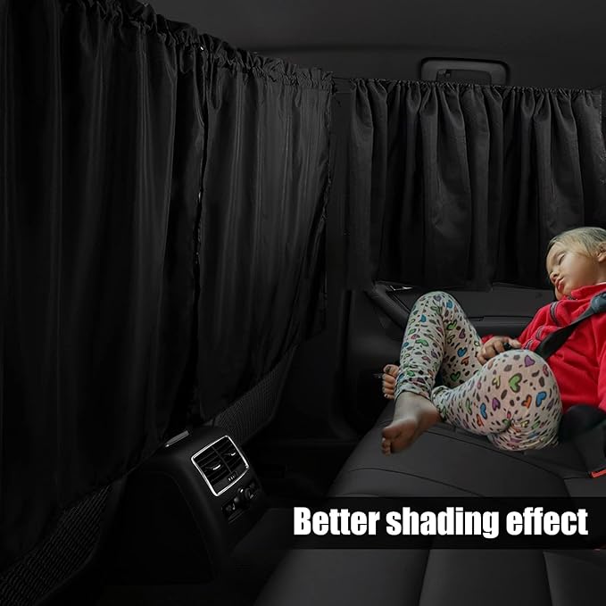 Car Privacy Curtains for Windows - 3Pcs Blackout Car Divider Curtain and Side Window Shades, Light Blocking Rear Seat Cover for Camping Sleeping Nap, Universal Fit Sedan SUV Truck