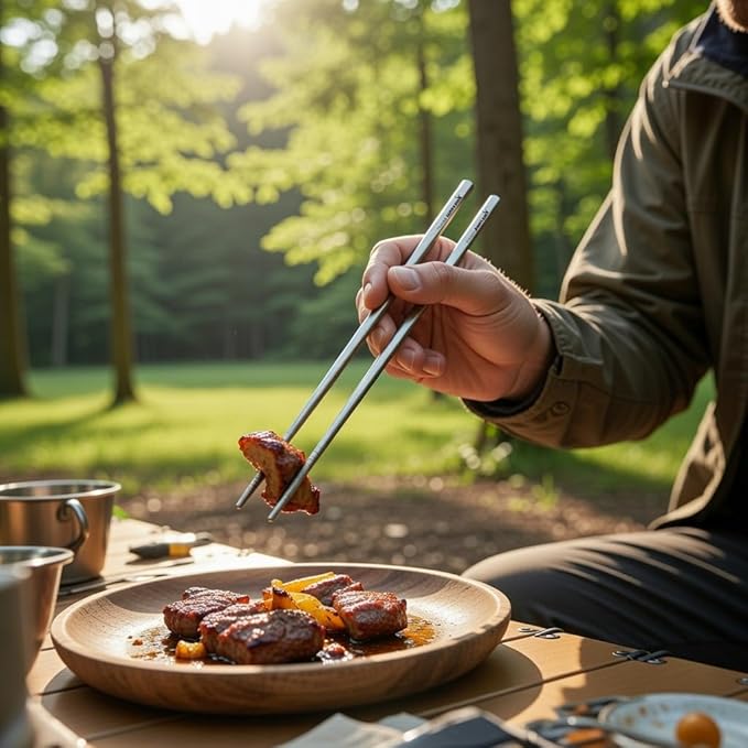 Titanium Chopsticks 2 Pairs with Carrying Case - 21cm Ultralight 14g Each, Hollow Design, Square Top Non-Roll, Laser Engraved Anti-Slip Tip, Sandblasted Finish, Reusable Camping Travel Utensils
