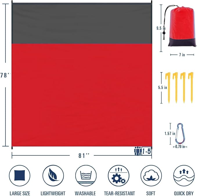 Beach Blanket Sandproof Waterproof, Beach Essentials Extra Large Beach Mat, 79" x 55" Oversized Durable Outdoor Picnic Mat Storage Bag for 1-4 Adults, Beach Accessories for Travel, Camping, Hiking