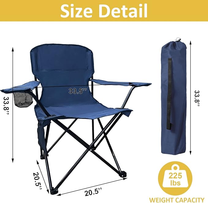 Folding Camping Chair with Cup Holder & Storage Bag, 225lbs Capacity, Large Anti-Sink Feet, Breathable PE Coated Fabric for Outdoor, Hiking, Beach, Fishing, Backpacking, Cyan