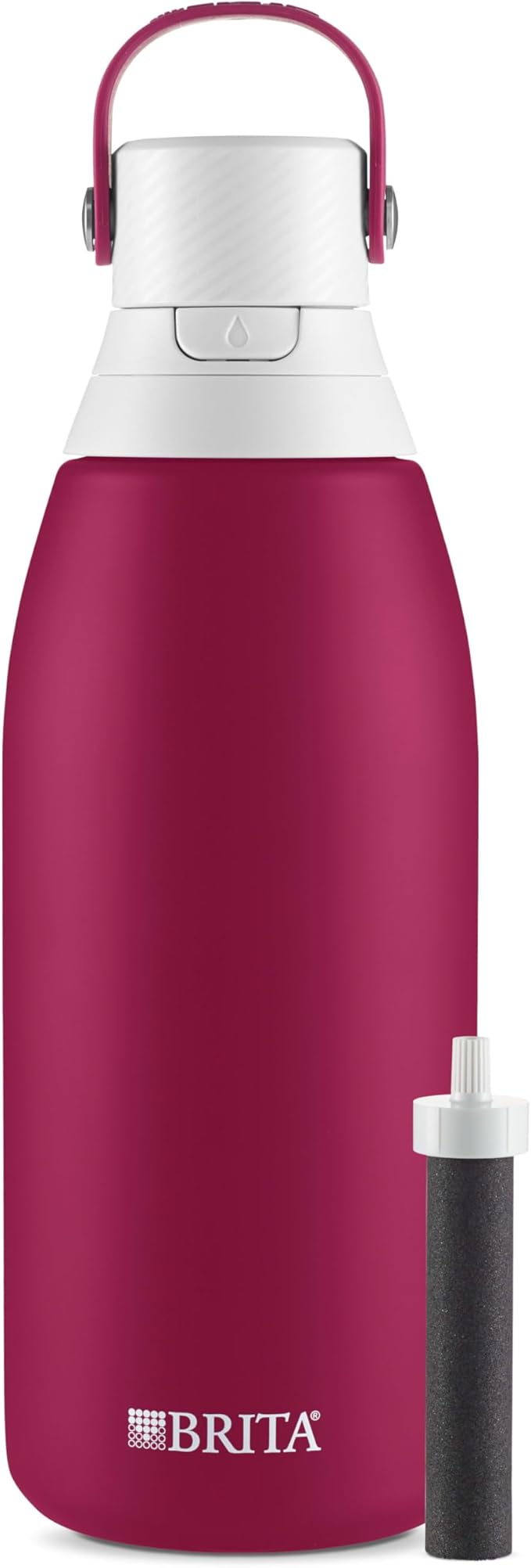 Brita Insulated Filtered Water Bottle with Straw, Reusable, Stainless Steel Metal, Ruby, 32 Ounce