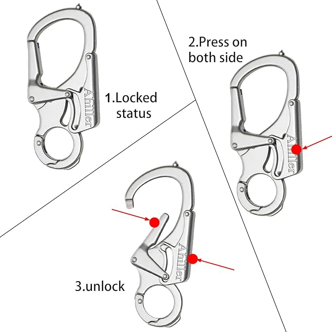Ahiller Carabiner Keychain Clip, Double Lock Designed - Tungsten Steel Tip, Multifounction Tools for Camping, Hiking, Fishing, Outdoor Survival